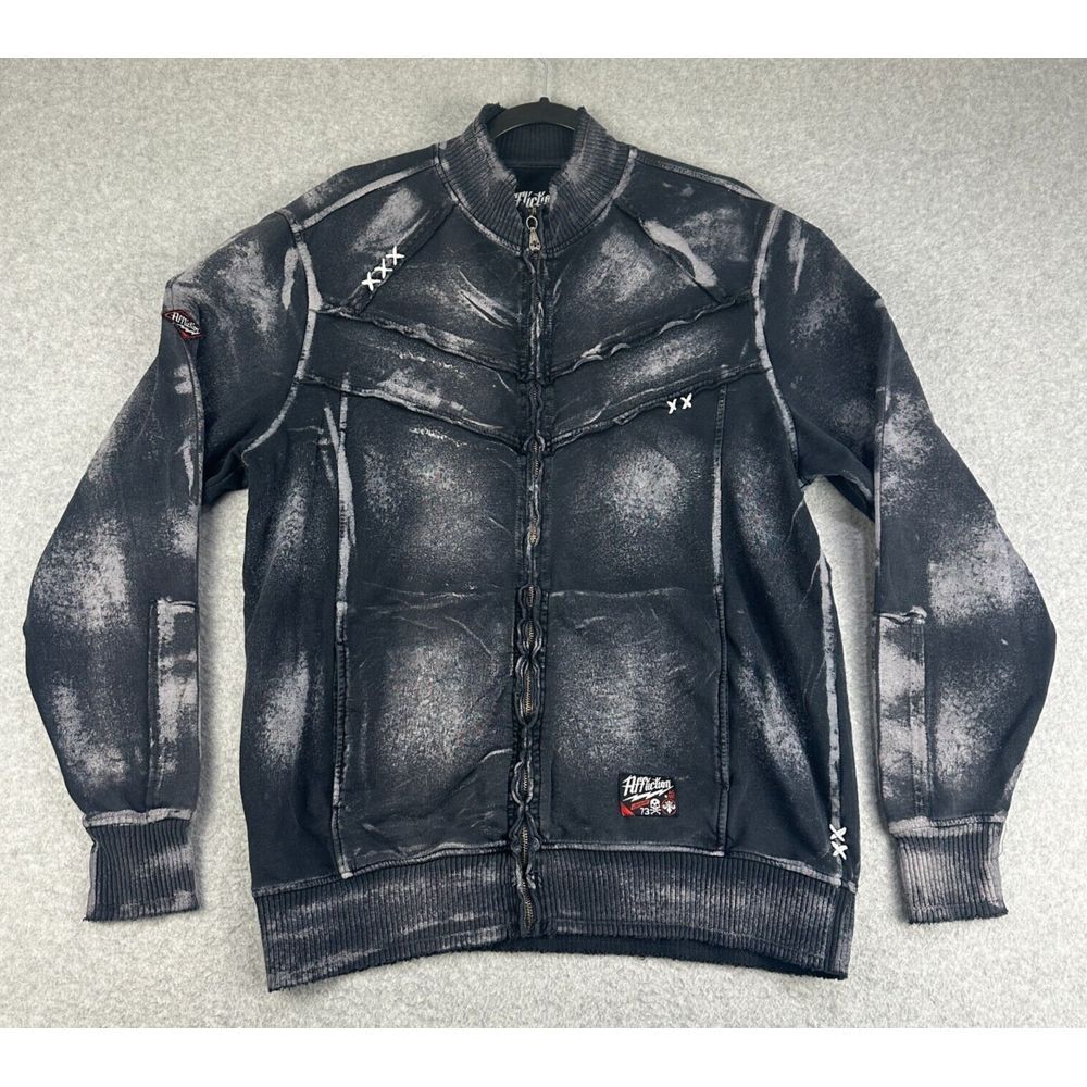 Affliction Loud & Fast Jacket Mens XL Black Cotton Stone Wash Mock Neck Full-Zip